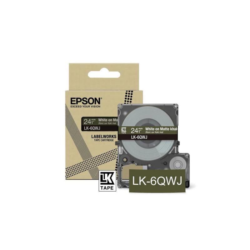 C53S672090 EPSON Cartucho de etiquetas Matte Tape   Khaki/White 24mm(8m)   LK-6QWJ