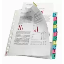 414170 ESSELTE FUNDA MULTITALADRO 11 PP CRISTAL A4 85 MICRAS CON PESTAÑA ÍNDICE COLORES