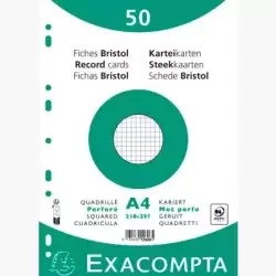 12606E EXACOMPTA FICHAS CARTULINA BRISTOL TALADRO A4 CUADRÍCULA 5X5 PACK DE 50 BLANCO