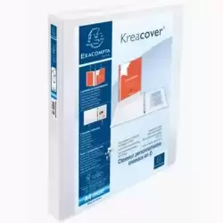 51842E EXACOMPTA CARPETA 4 ANILLAS MIXTAS 30MM KREACOVER FORRADA PP A4+ PERSONALIZABLE 3 BOLSOS EXTERIORES BLANCO
