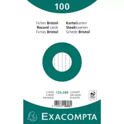 10803X EXACOMPTA PAQUETE 100 FICHAS CARTULINA BRISTOL RETRACTIL LINEA HORIZONTAL SIN TALADRO 125X200MM BLANCO
