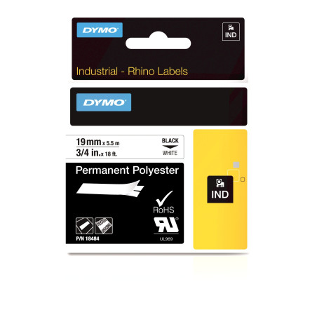 18484 DYMO RHINO Cinta ID1-19 Negro/blanco polyester