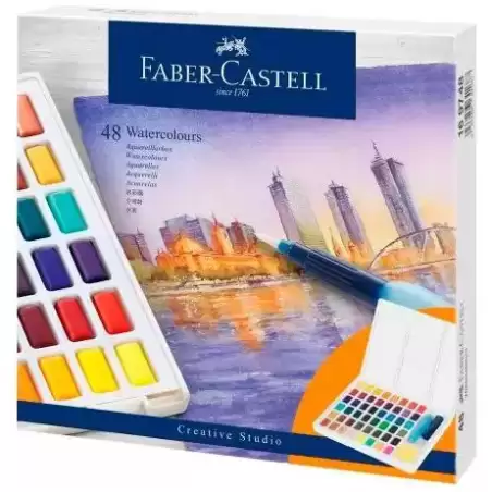 169748 FABER CASTELL ACUARELAS EN PASTILLAS CREATIVE STUDIO COLORES SURTIDOS ESTUCHE 48 UD