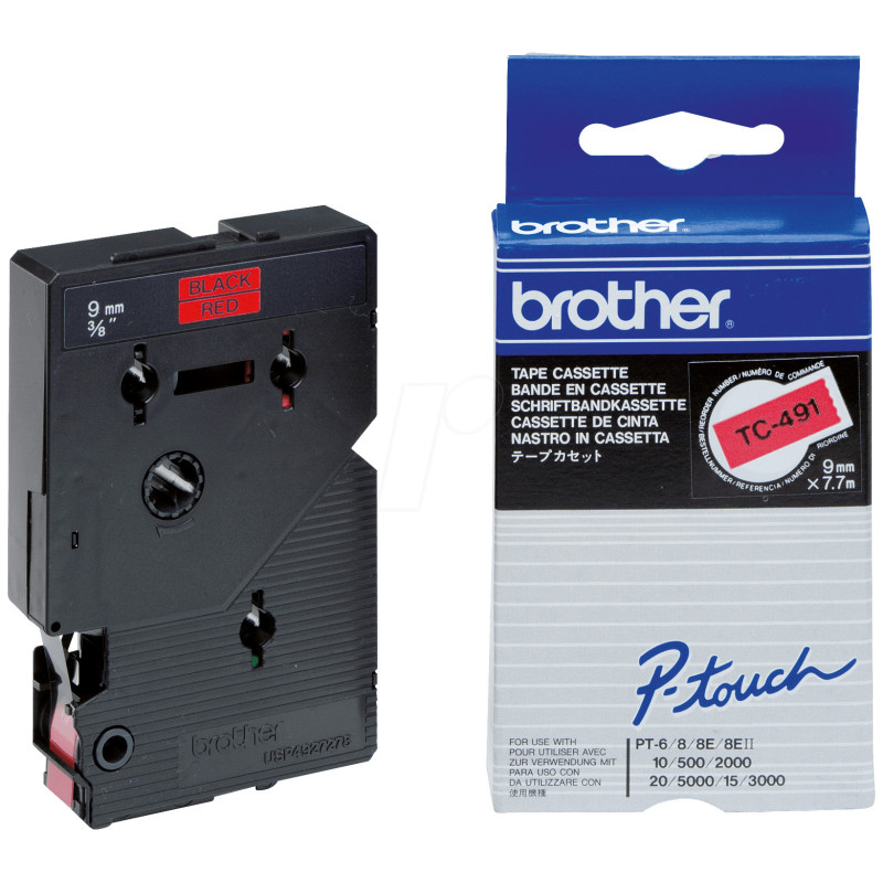 TC491 BROTHER Cinta laminada Rojo / negro 9 mm