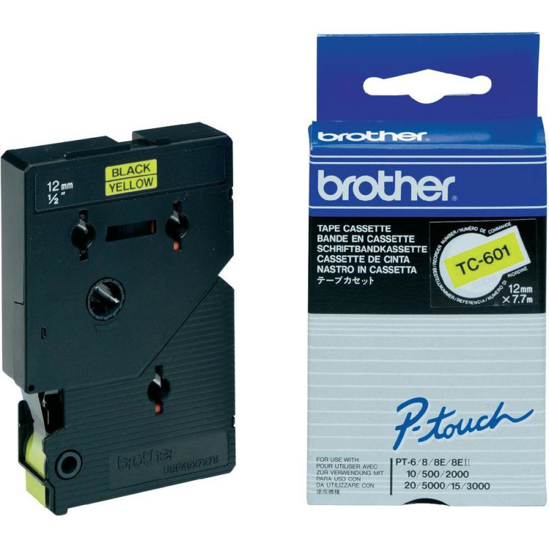 TC601 BROTHER Cinta laminada amarillo/negro 12mm