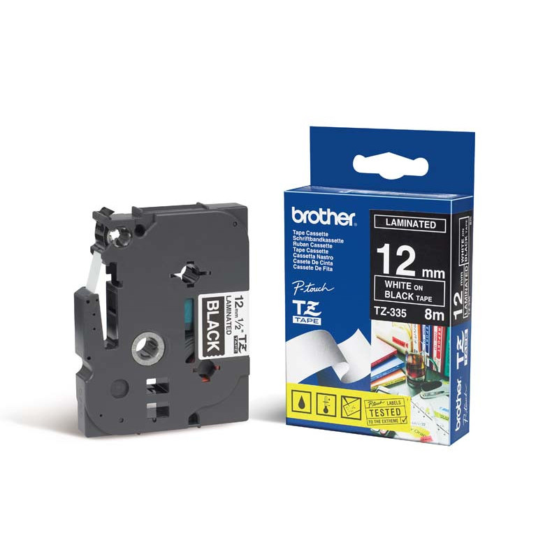 TX335 BROTHER Cinta laminada Negro / blanco 12 mm