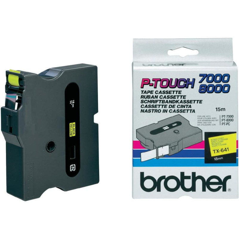 TX641 BROTHER Cinta laminada Amarillo / negro 18 mm