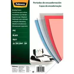 5100301 FELLOWES TAPAS ENCUADERNACIÓN A4 180 MICRAS PVC OPACO NEGRO PACK 100 UD