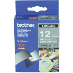 TZEMQL35 BROTHER Cinta laminada Mate Cinzento claro/Blanco 5m