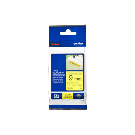 TZES621 BROTHER Cinta laminada Amarillo / negro (Superadhesiva) 9mm