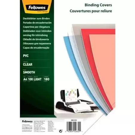 5375901 FELLOWES TAPAS ENCUADERNACIÓN A4 PVC 180 MICRAS TRANSPARENTE PACK 100 UD