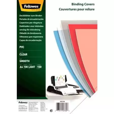 5376001 FELLOWES TAPAS ENCUADERNACIÓN A4 PVC 150 MICRAS TRANSPARENTE PACK 100 UD