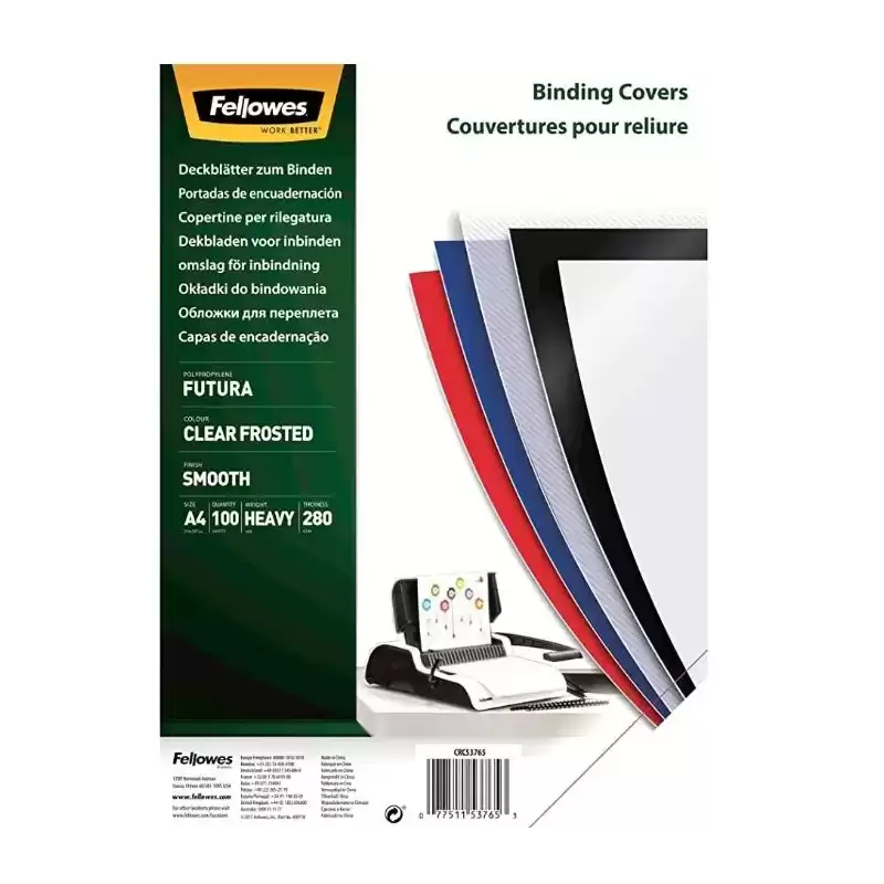 5376503 FELLOWES TAPAS ENCUADERNACIÓN A4 PP 280 MICRAS TRANSLÚCIDO PACK 100 UD