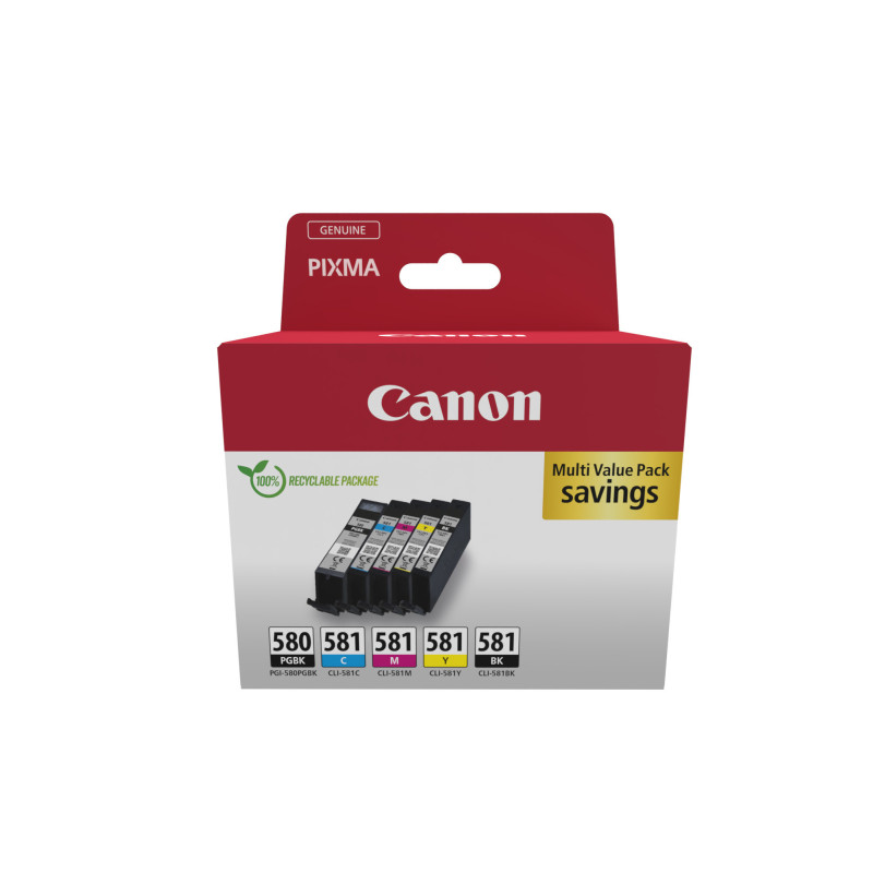 2078C008 CANON Cartucho Pack 5 Colores PGI580BK / CLI581CMYK  MULTI ECOPACK - SEC (con alarma)