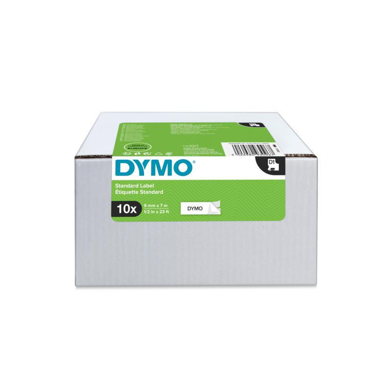 2093096 DYMO Cinta LM D1 Multipack 9mmx7m  VALUE PACK (S0720680 10 rollos) Negro/blanco