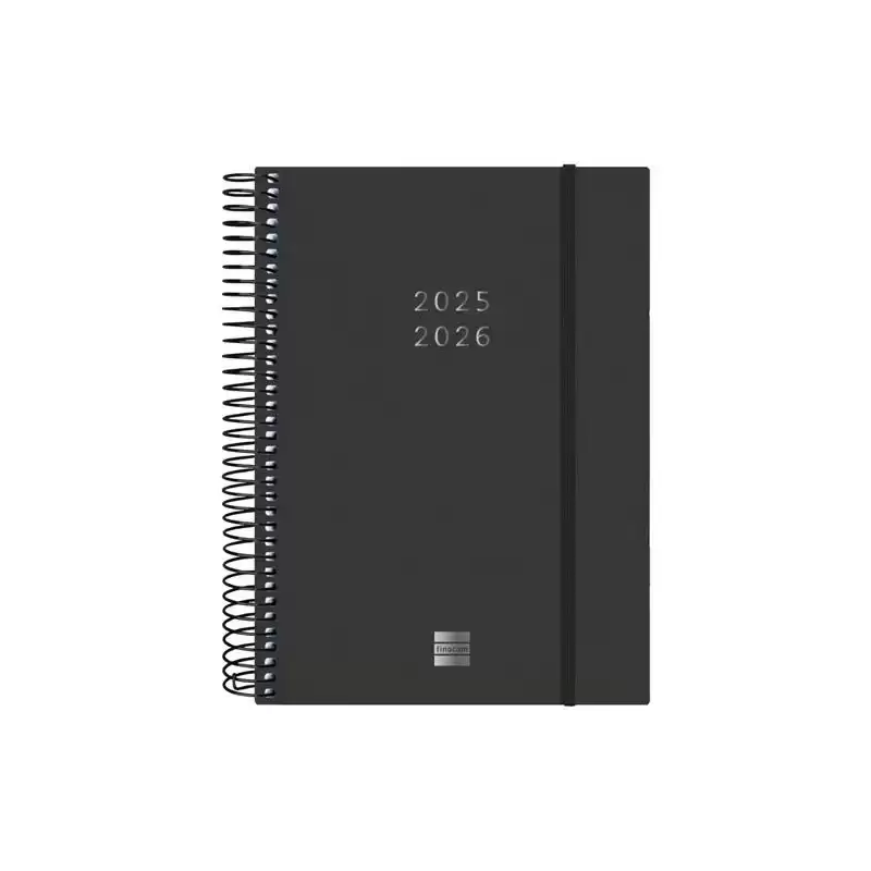 636250326 FINOCAM AGENDA ESPIRAL 18 MESES E10 2DP CIERRE C/GOMA TAPA PP NEGRO 2025-2026
