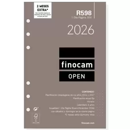 711670026 FINOCAM RECAMBIO ANUAL AGENDA DE ANILLAS OPEN R598 500-117X181MM 1DP 2026