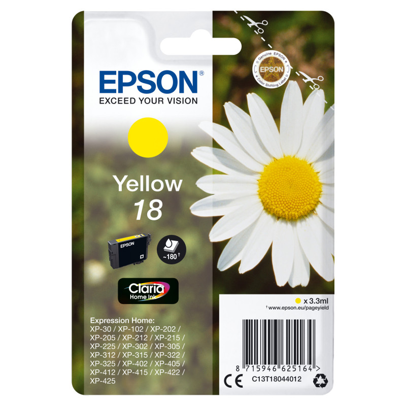 C13T18044022 Epson Expression Home XP-102/205/305/405 Cartucho Amarillo (Radiofrecuencia)