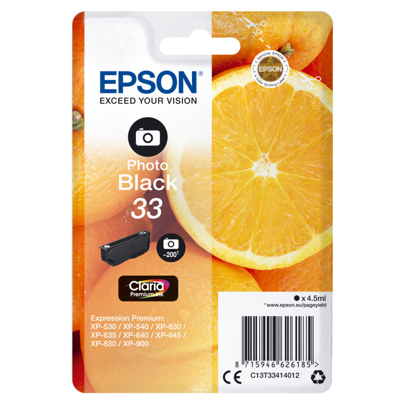 C13T33414012 EPSON Expression Home XP-530/XP630/XP635/XP830 Cartucho Negro Foto Nº33