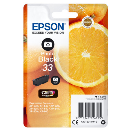 C13T33414012 EPSON Expression Home XP-530/XP630/XP635/XP830 Cartucho Negro Foto Nº33