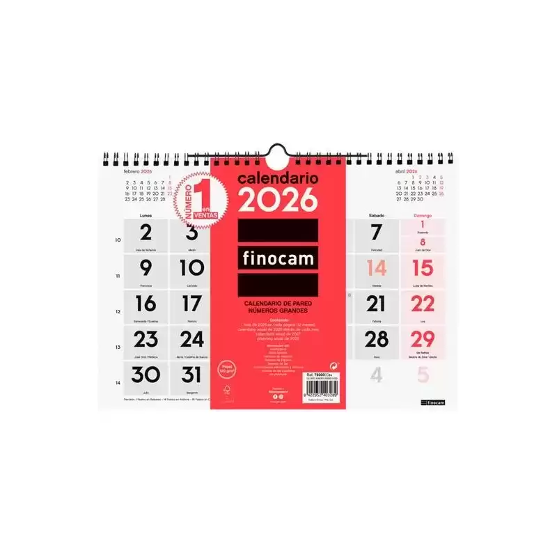 780000026 FINOCAM CALENDARIO DE PARED NÚMEROS GRANDES M-300X210MM MV NEUTRO 2026