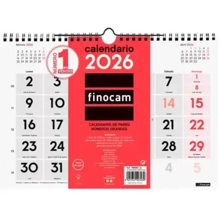 780000026 FINOCAM CALENDARIO DE PARED NÚMEROS GRANDES M-300X210MM MV NEUTRO 2026