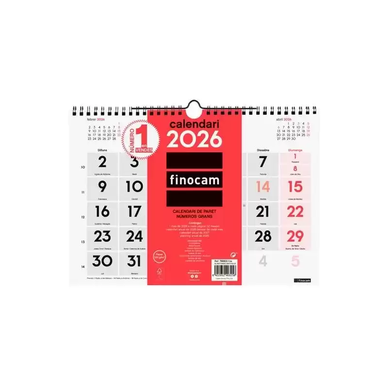 780030026 FINOCAM CALENDARIO DE PARED NÚMEROS GRANDES M-300X210MM MV NEUTRO 2026 CATALÁN
