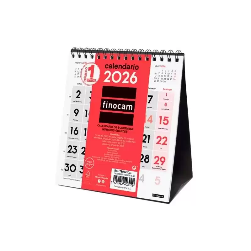 780120026 FINOCAM CALENDARIO DE SOBREMESA NÚMEROS GRANDES XS-140X150MM MV NEUTRO 2026