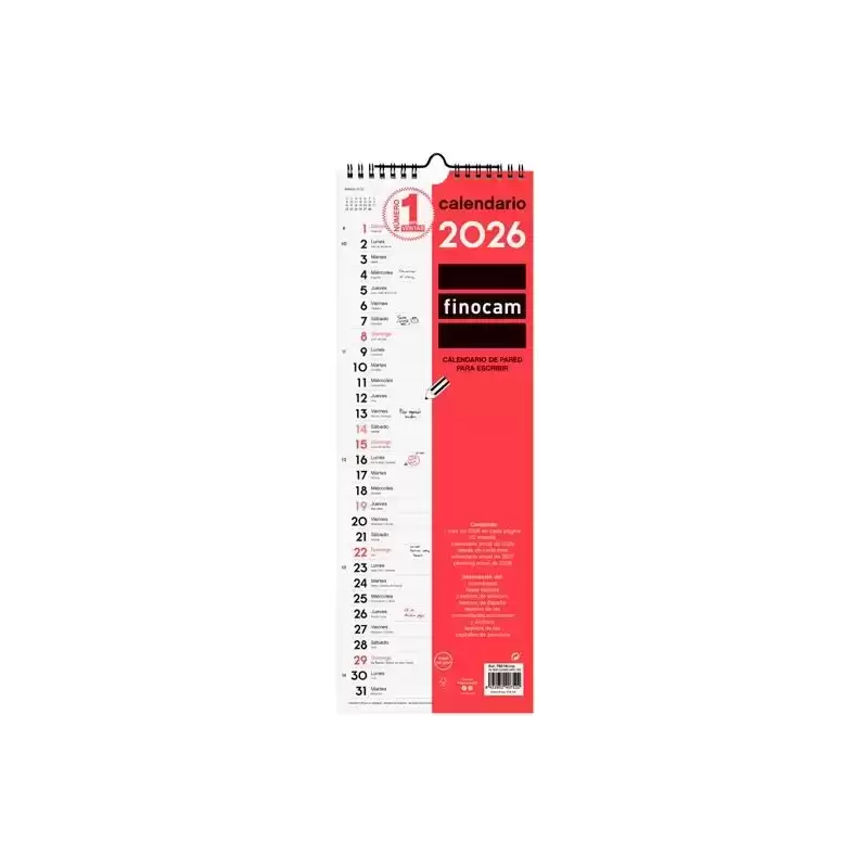 780180026 FINOCAM CALENDARIO DE PARED PARA ESCRIBIR LARGO L-155X430MM MV NEUTRO 2026