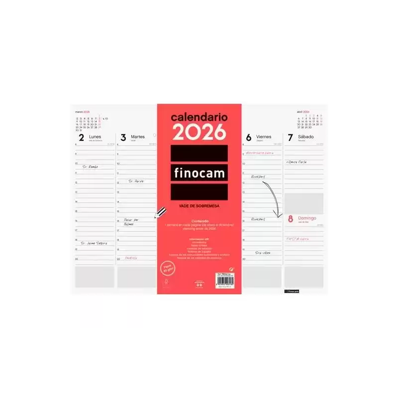 780240026 FINOCAM VADE CALENDARIO ENCOLADO SOBREMESA 420X310MM SVV NEUTRO 2026