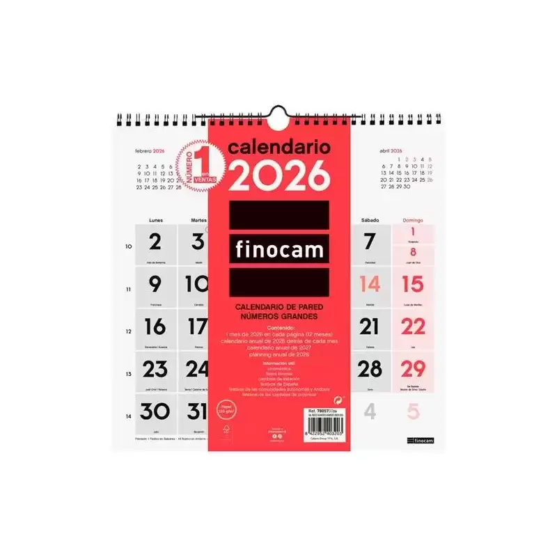 780570026 FINOCAM CALENDARIO DE PARED NÚMEROS GRANDES 30X30-300X300MM MV NEUTRO 2026