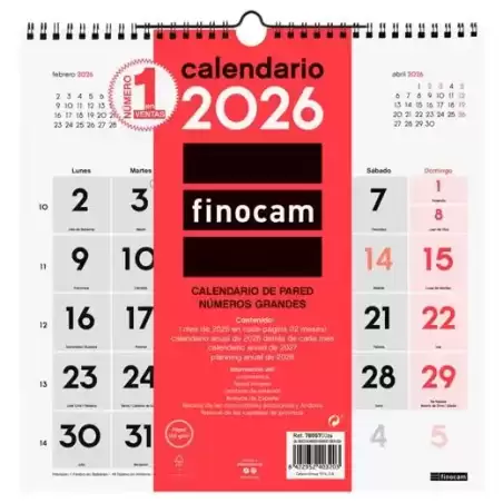 780570026 FINOCAM CALENDARIO DE PARED NÚMEROS GRANDES 30X30-300X300MM MV NEUTRO 2026