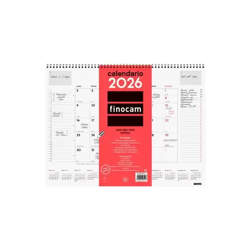 781310026 FINOCAM VADE CALENDARIO ESPIRAL SOBREMESA 420X310MM MV NEUTRO 2026