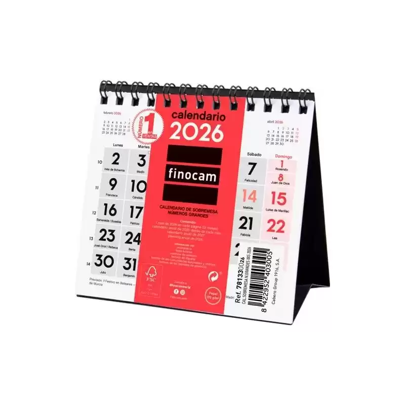781330026 FINOCAM CALENDARIO DE SOBREMESA NÚMEROS GRANDES XXS-110X100MM MV NEUTRO 2026