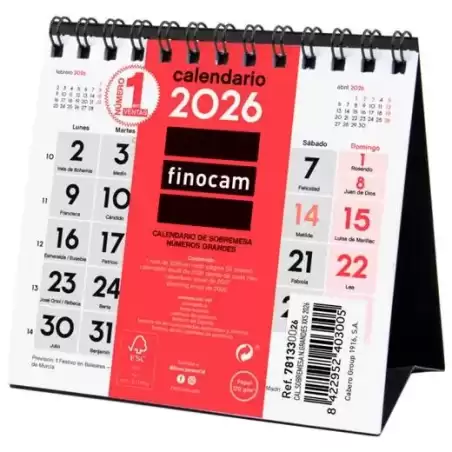 781330026 FINOCAM CALENDARIO DE SOBREMESA NÚMEROS GRANDES XXS-110X100MM MV NEUTRO 2026