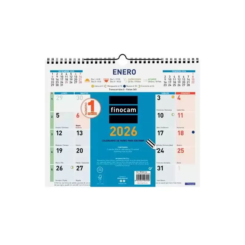 781420026 FINOCAM CALENDARIO DE PARED NÚMEROS GRANDES M-300X247MM MV COLOR 2026