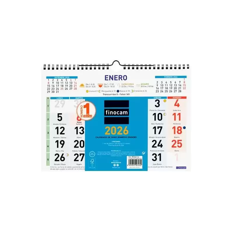 781440026 FINOCAM CALENDARIO DE PARED NÚMEROS GRANDES 300X210MM MV COLOR 2026