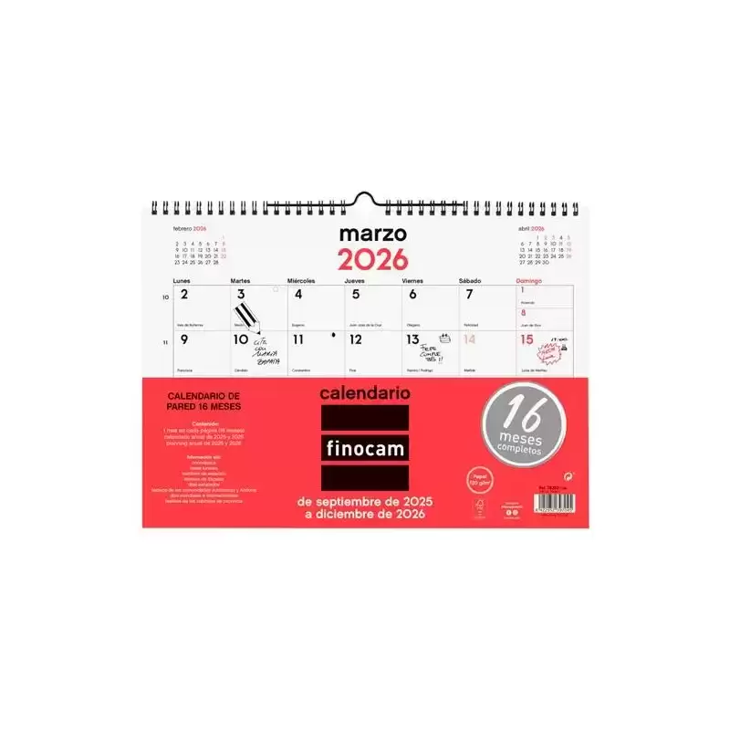 782020026 FINOCAM CALENDARIO DE PARED 16 MESES L-340X240MM MV NEUTRO 2025-2026