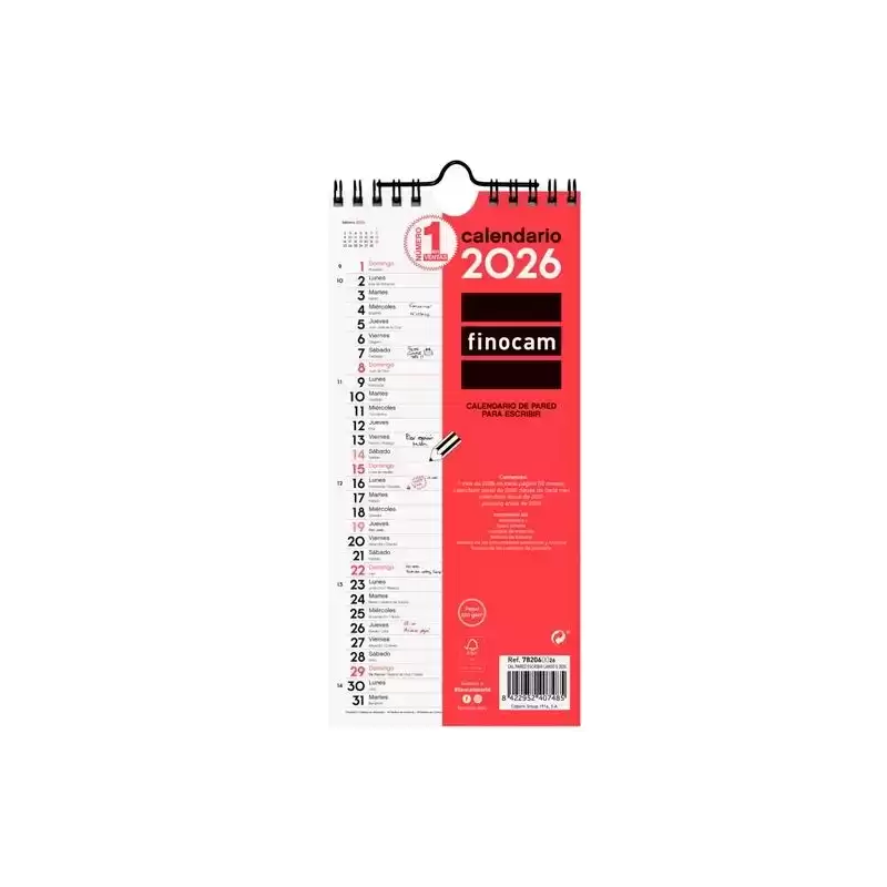 782060026 FINOCAM CALENDARIO DE PARED PARA ESCRIBIR LARGO S-110X235MM MV NEUTRO 2026
