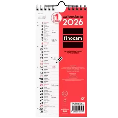 782060026 FINOCAM CALENDARIO DE PARED PARA ESCRIBIR LARGO S-110X235MM MV NEUTRO 2026