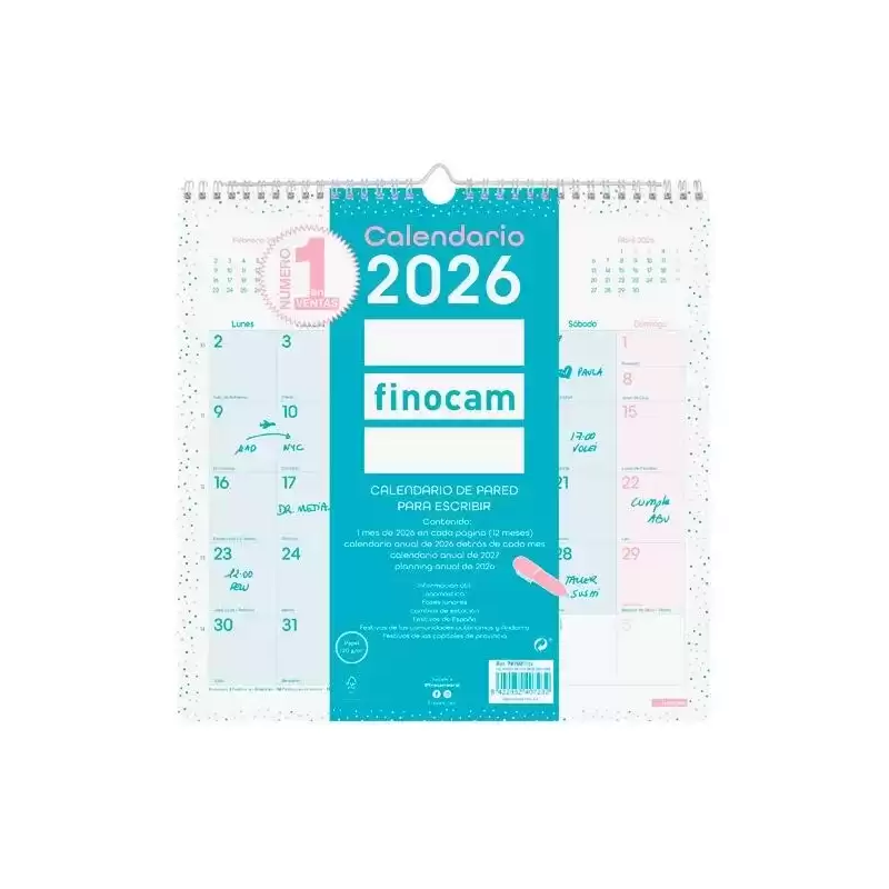 787005826 FINOCAM CALENDARIO DE PARED PARA ESCRIBIR 30X30-300X300MM MV CHIC TURQUESA 2026