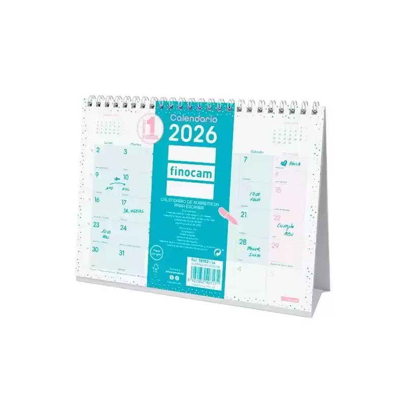 787025826 FINOCAM CALENDARIO DE SOBREMESA PARA ESCRIBIR S-210X150MM MV CHIC TURQUESA 2026