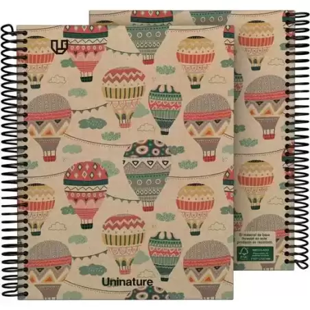 88510002 GRAFOPLÁS CUADERNO ESPIRAL A5 80H 4X4 90GR KRAFT Y CARTÓN RECICLADO UNINATURE CAPADOCIA