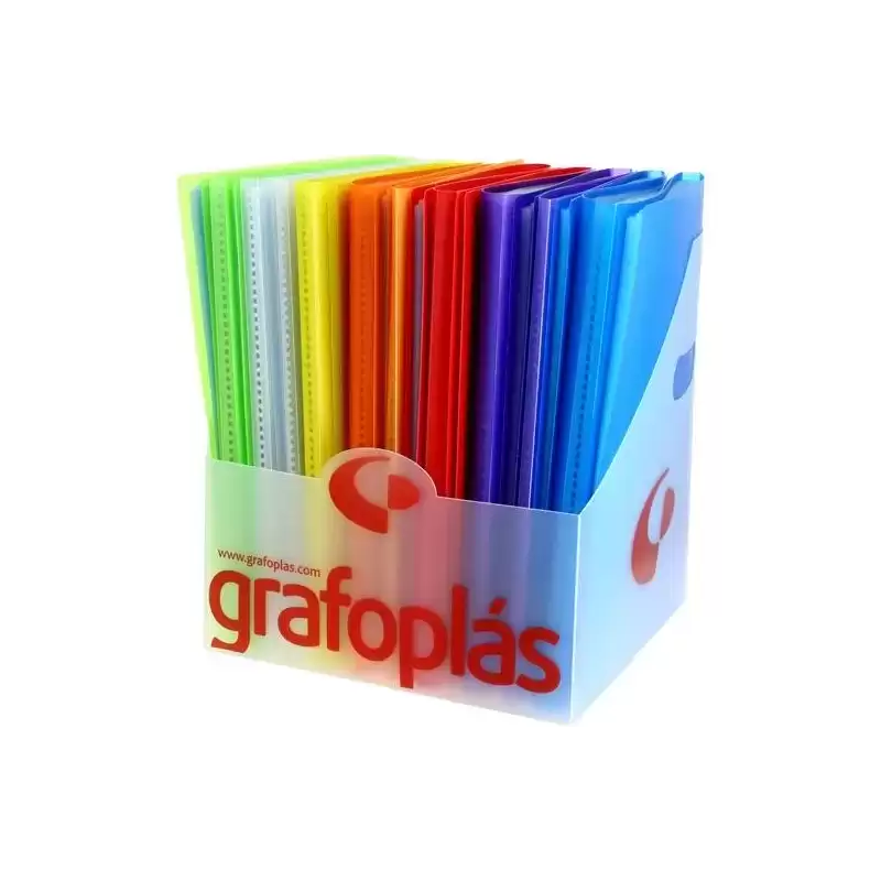 00012100 GRAFOPLÁS CARPETA CON FUNDAS POLIPLÁS SOLDADAS FOLIO PP SEMIRÍGIDO TRANSLÚCIDO C/SURTIDOS EXPOSITOR 20 UD