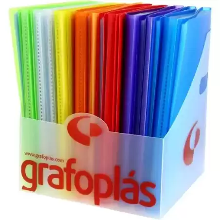 00012100 GRAFOPLÁS CARPETA CON FUNDAS POLIPLÁS SOLDADAS FOLIO PP SEMIRÍGIDO TRANSLÚCIDO C/SURTIDOS EXPOSITOR 20 UD
