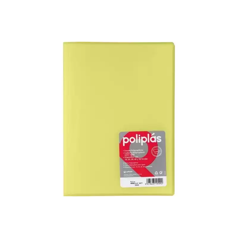 01431294 GRAFOPLÁS CARPETA CON FUNDAS POLIPLÁS SOLDADAS FOLIO 10 FUNDAS PP SEMIRÍGIDO TRANSLÚCIDO AMARILLO SOFT