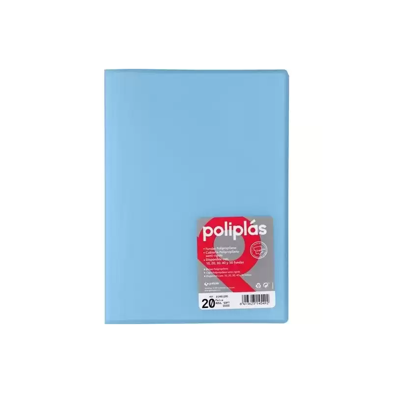 01451291 GRAFOPLÁS CARPETA CON FUNDAS POLIPLÁS SOLDADAS FOLIO 20 FUNDAS PP SEMIRÍGIDO TRANSLÚCIDO AZUL SOFT