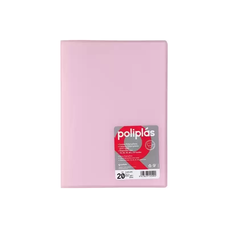 01451293 GRAFOPLÁS CARPETA CON FUNDAS POLIPLÁS SOLDADAS FOLIO 20 FUNDAS PP SEMIRÍGIDO TRANSLÚCIDO ROSA SOFT