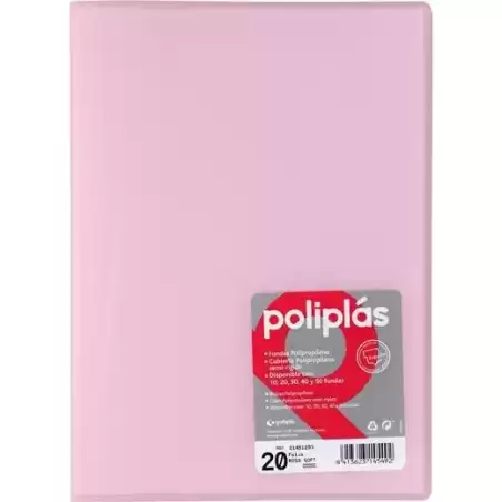 01451293 GRAFOPLÁS CARPETA CON FUNDAS POLIPLÁS SOLDADAS FOLIO 20 FUNDAS PP SEMIRÍGIDO TRANSLÚCIDO ROSA SOFT