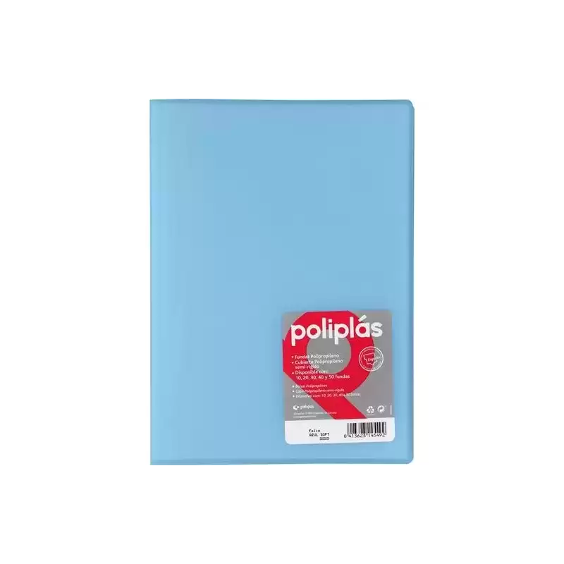 01471291 GRAFOPLÁS CARPETA CON FUNDAS POLIPLÁS SOLDADAS FOLIO 30 FUNDAS PP SEMIRÍGIDO TRANSLÚCIDO AZUL SOFT